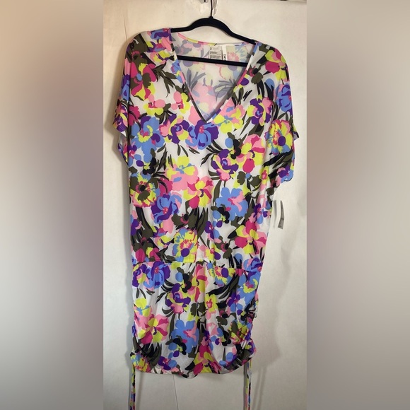 BAR III Women's Paradise Garden Drawstring Caftan Swim Cover Up Size Large NWT - Picture 3 of 10